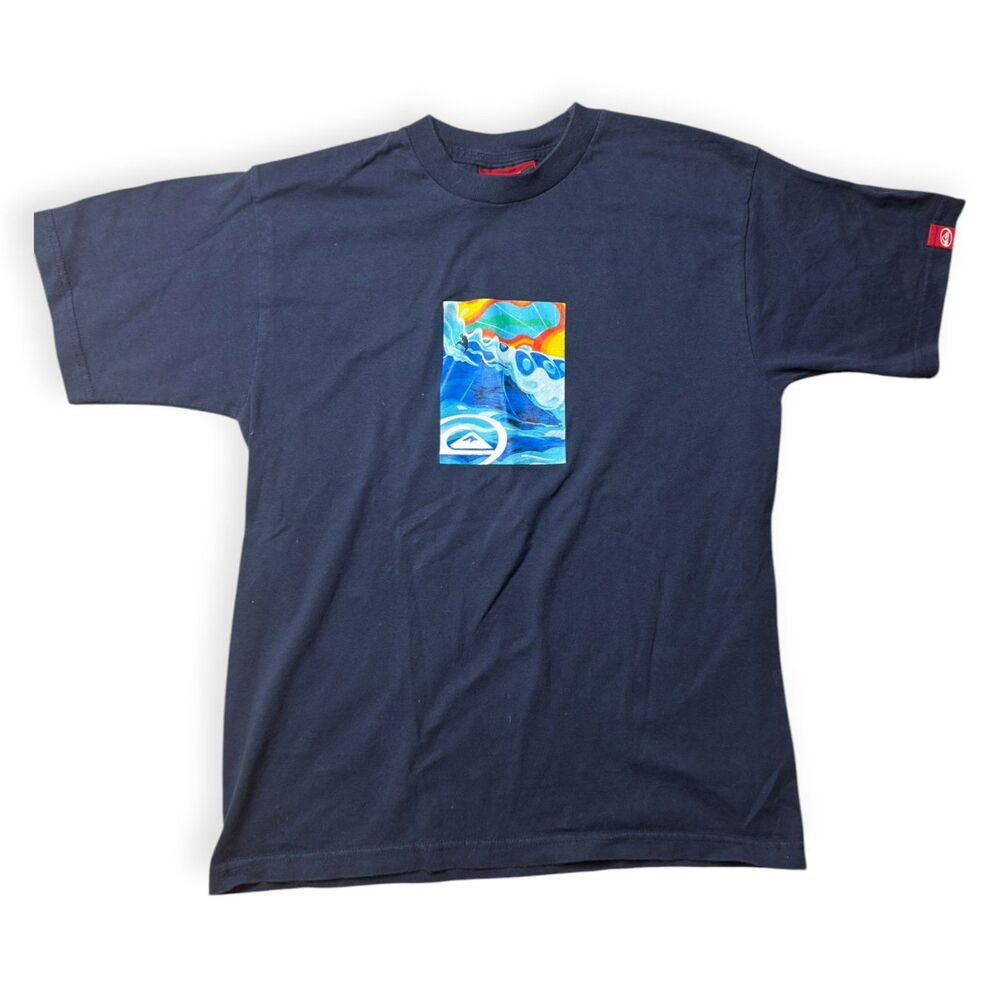 Quiksilver Wave T-Shirt Kids Size Boys Large Black Shirt Retro Skater Y2K VTG